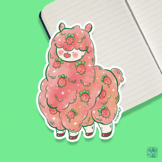 Strawberry alpaca holographic sticker