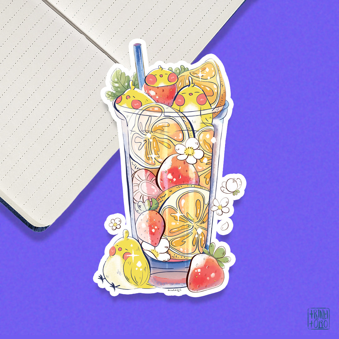 Birds enjoying citrus holographic sticker