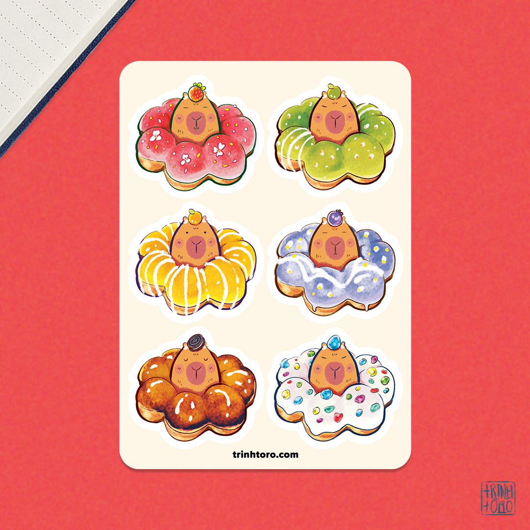 Capybara mochi donut sticker sheet