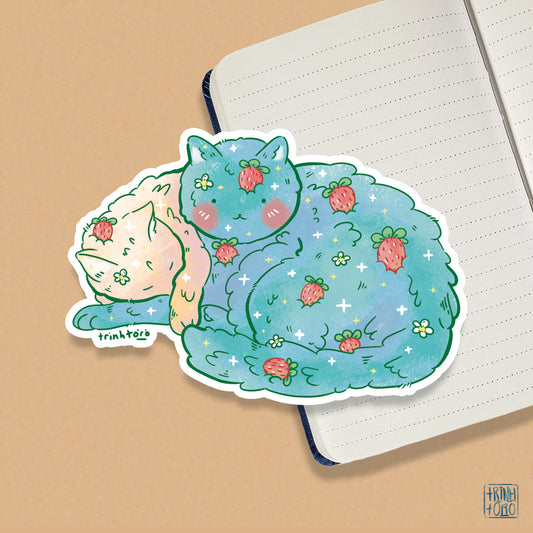 Strawberry cats holographic sticker