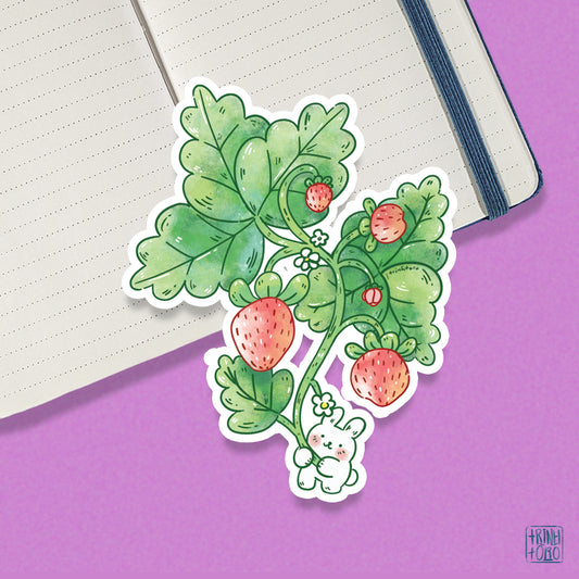 Strawberry picking holographic sticker