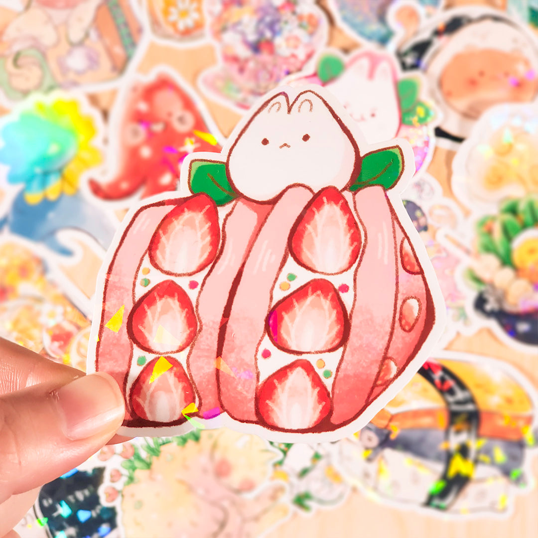 Strawberry sandwich holographic sticker